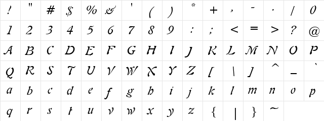 Deep Purple Regular  glyph index