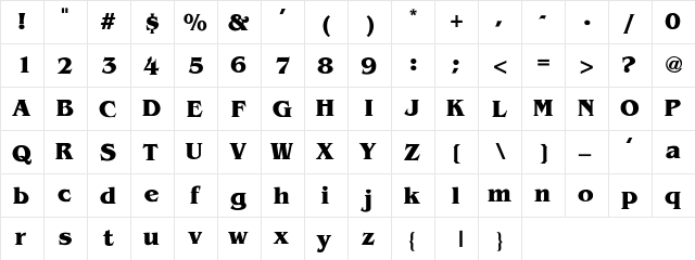 Benguiat-Bold Regular  glyph index