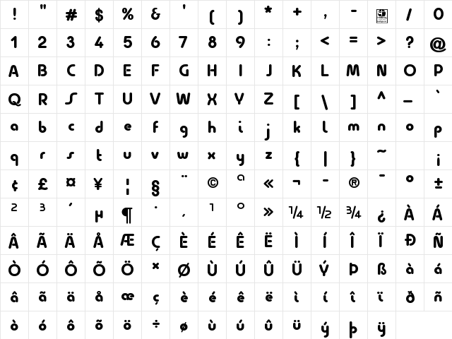 Quesat Black Demo Regular  glyph index