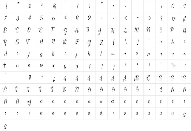 Blood Shade Regular  glyph index