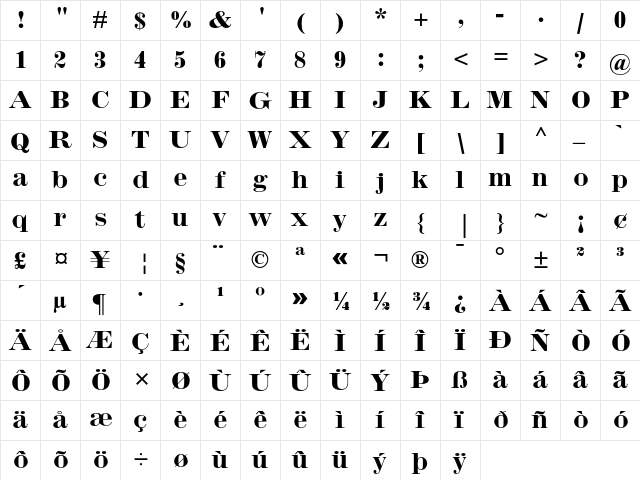 Inflex MT Bold  glyph index