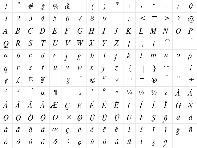 00252 Regular  glyph index