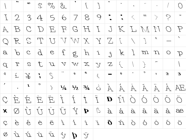 EggBeater86 Regular  glyph index
