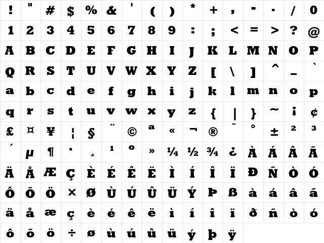 Geometric Slabserif 712 Extra Bold  glyph index