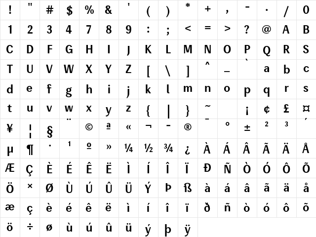 Enceladus Bold  glyph index