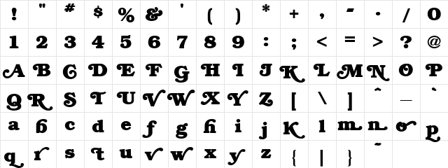 BrookmanSwash Bold  glyph index