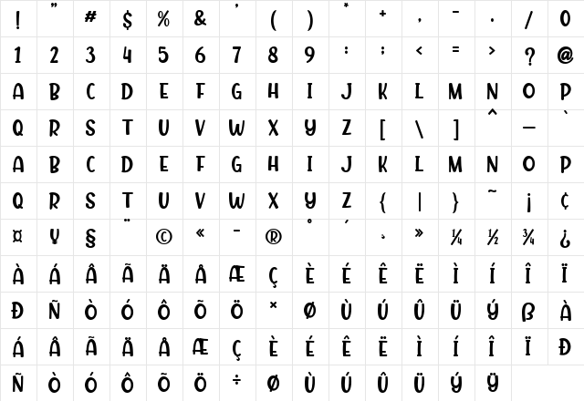 Playkidz Regular  glyph index