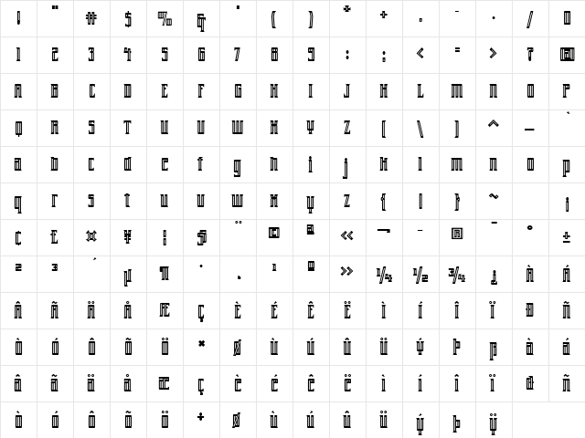Farrier ICG Inline Regular  glyph index