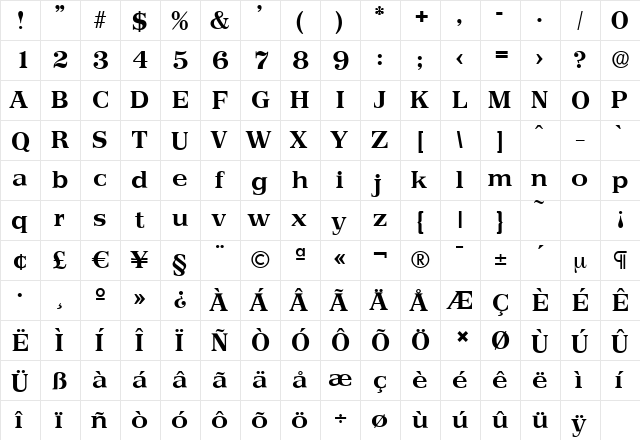 PriamosSerial Bold  glyph index