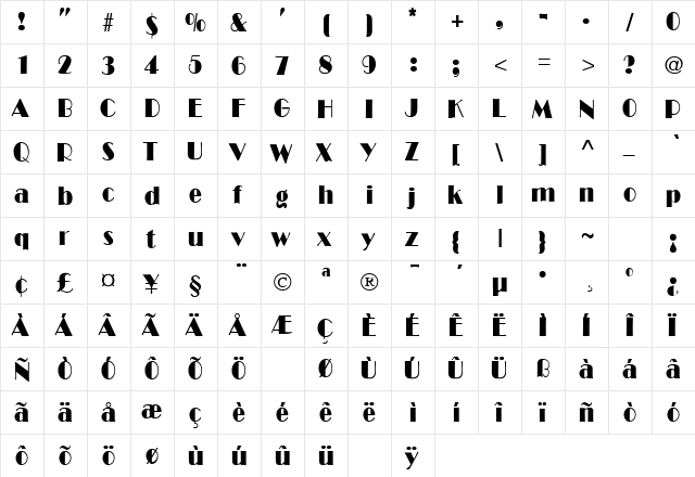 Fitzgerald Regular  glyph index