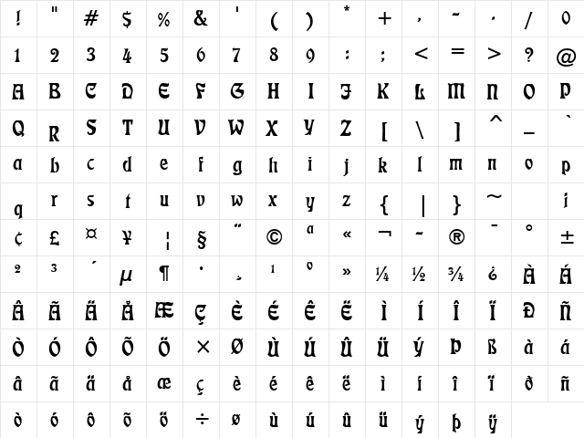 Freedom Normal  glyph index