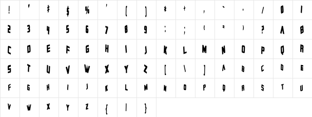 Zero Gravity Bold  glyph index