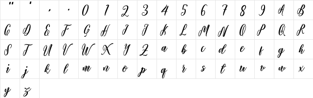 Starlove Demo Regular  glyph index