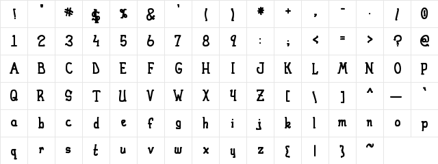 Heirany Bold-Marker Regular  glyph index