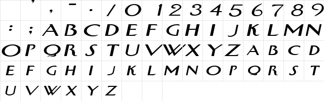 SwanExtended Italic  glyph index