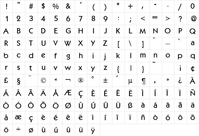 KabaleMedium Normal  glyph index