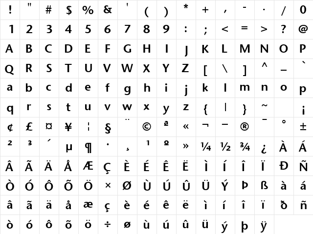 MesouranSansSSK Bold  glyph index