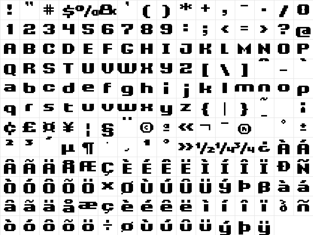 UF Odyssey Black Regular  glyph index