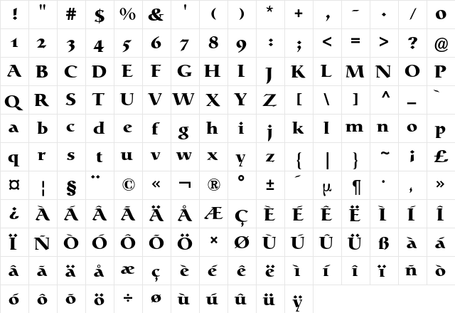 Catull Expert BQ Regular  glyph index