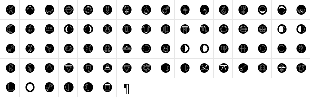 AstrotypeN LT Std DotOutline Regular  glyph index