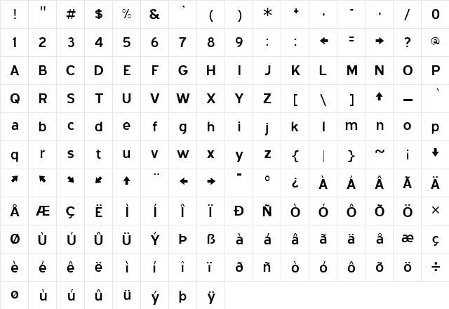 Blue Highway Regular  glyph index