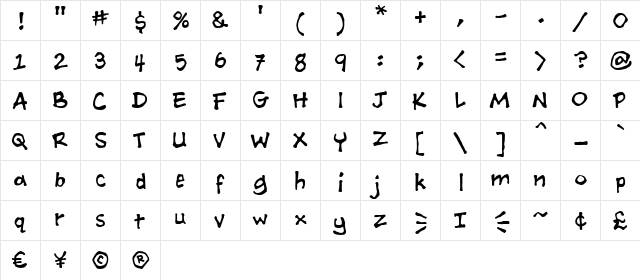 Ashcan BB Regular  glyph index