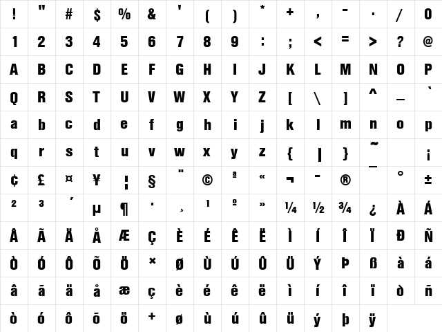 NimbusSanTBlaCon Regular  glyph index