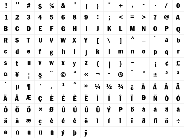 Franklin Gothic Std Condensed  glyph index