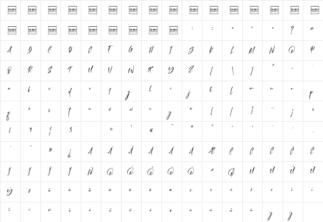 Storytelling Regular  glyph index