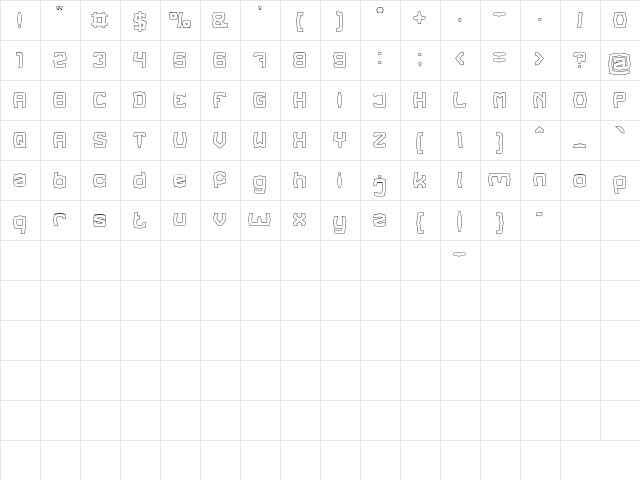 REGGAE BASS Regular  glyph index