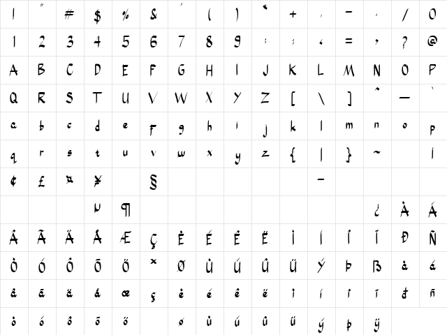 Black Smith Regular  glyph index