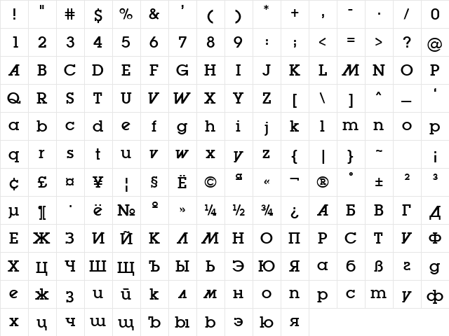 LugaAd Normal  glyph index