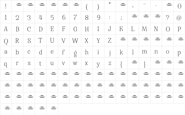 Famosa Thin Demo  glyph index