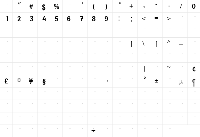 PortobelloMediumTab Roman  glyph index