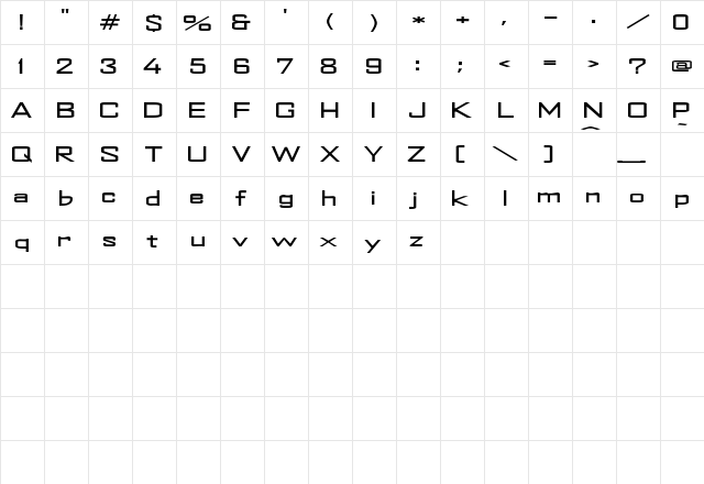 TapeGun Regular  glyph index