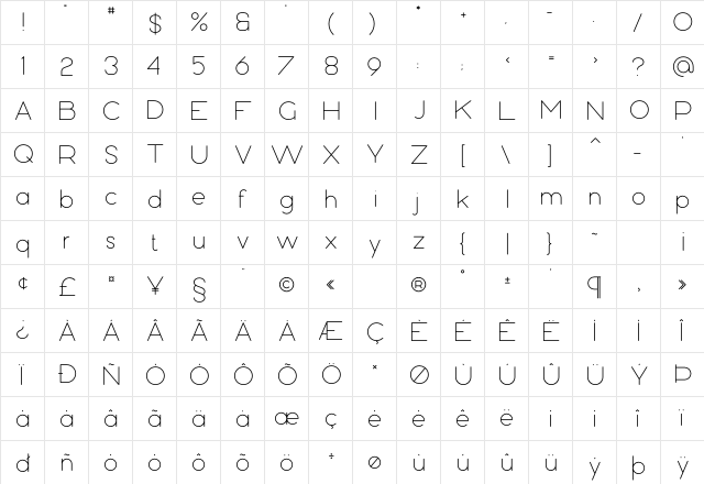 Bubbble Gum Light  glyph index