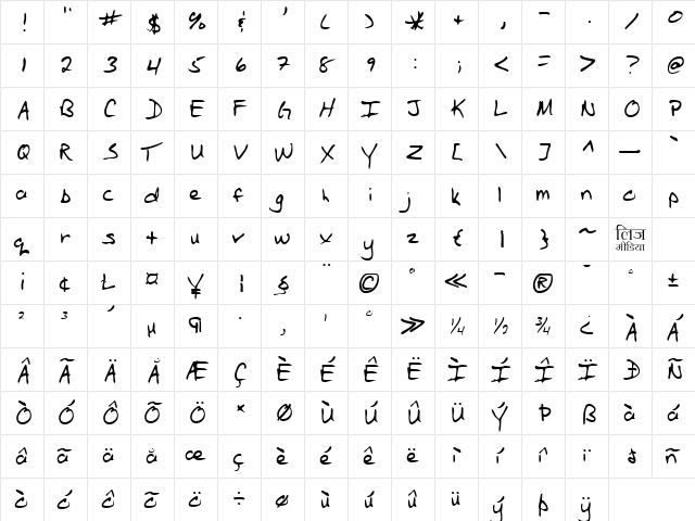 LEHN265 Regular  glyph index