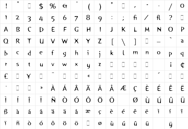 Orange LET Plain  glyph index