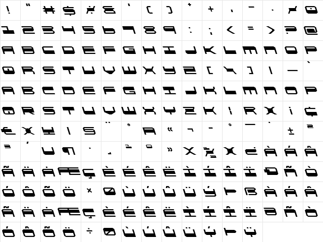 QuickGear Leftalic Italic  glyph index