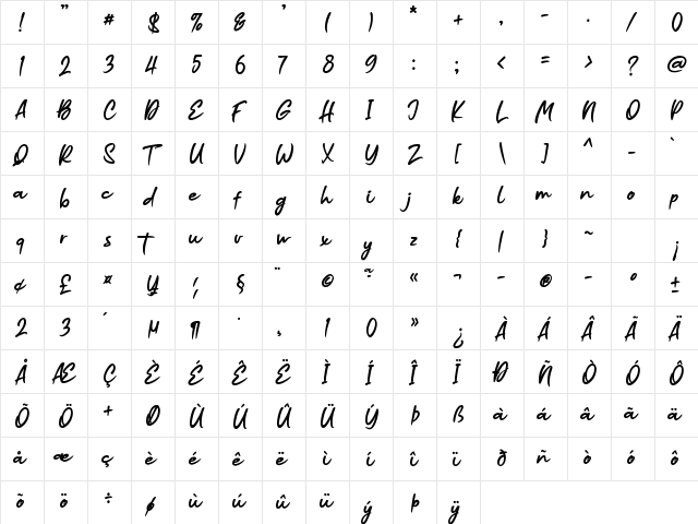 Common Rejection Regular  glyph index