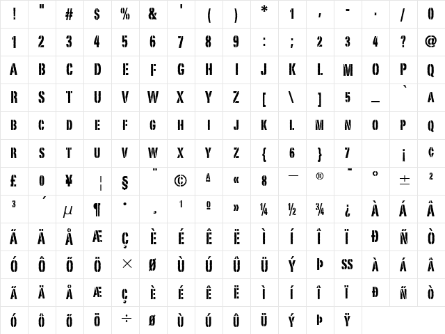 PortagoITC TT Regular  glyph index