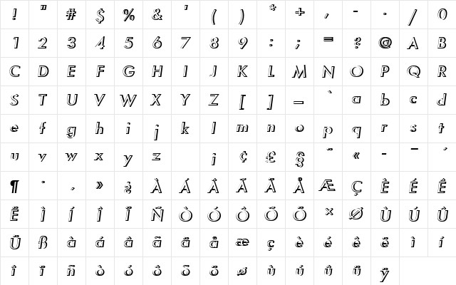 FuturaTMedOblRe1 Regular  glyph index