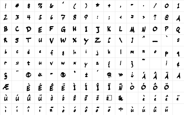 Warehouse Regular  glyph index