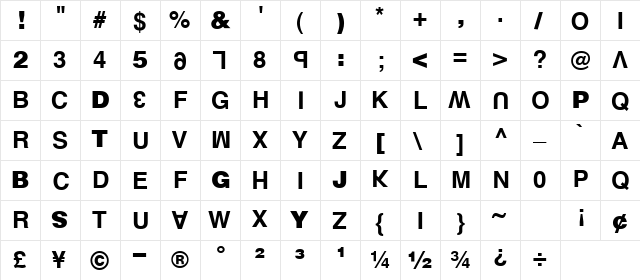 Fast Food Clean  glyph index