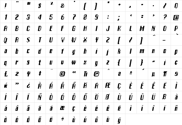 Matica Regular  glyph index