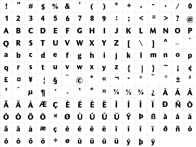 Mahsuri Sans MT Std XBd  glyph index