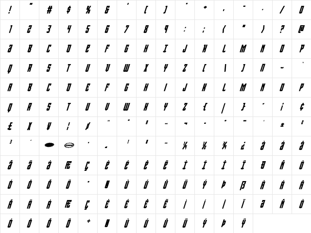 Viceroy of Deacons Bold Italic Bold Italic  glyph index