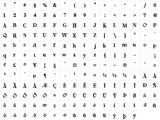 Rubino Serif Solid Regular  glyph index