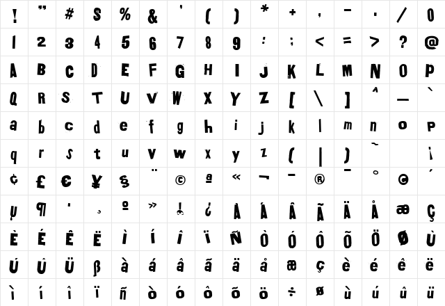 Golgotha Regular  glyph index