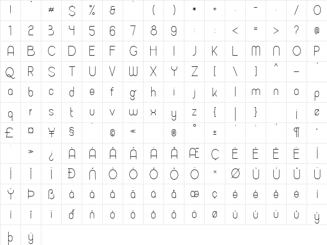 Micolesther Free Regular  glyph index